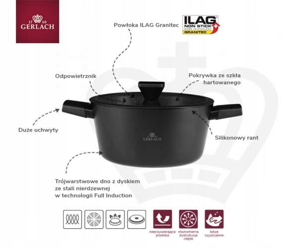 Pot Gerlach Granitex 24cm with lid 4,4l GER340 Manufacturer code GER 340 Gar24