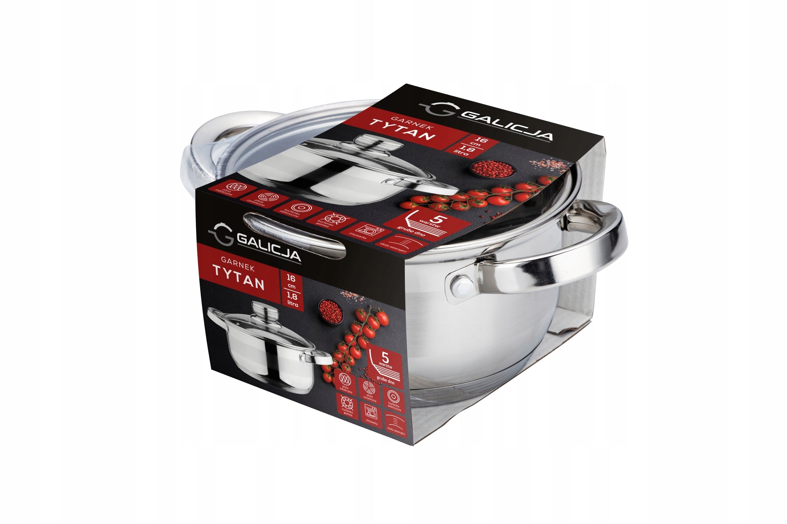 Pot Titanium 16 cm 1,8 l with glass lid – stainless steel Manufacturer code 19785