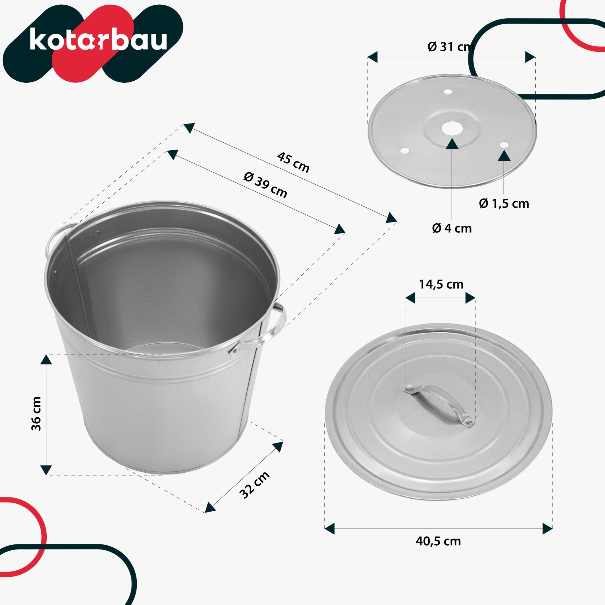 Pot gar boiler galvanized boiler with lid insert 32 L large roomy Manufacturer code P205