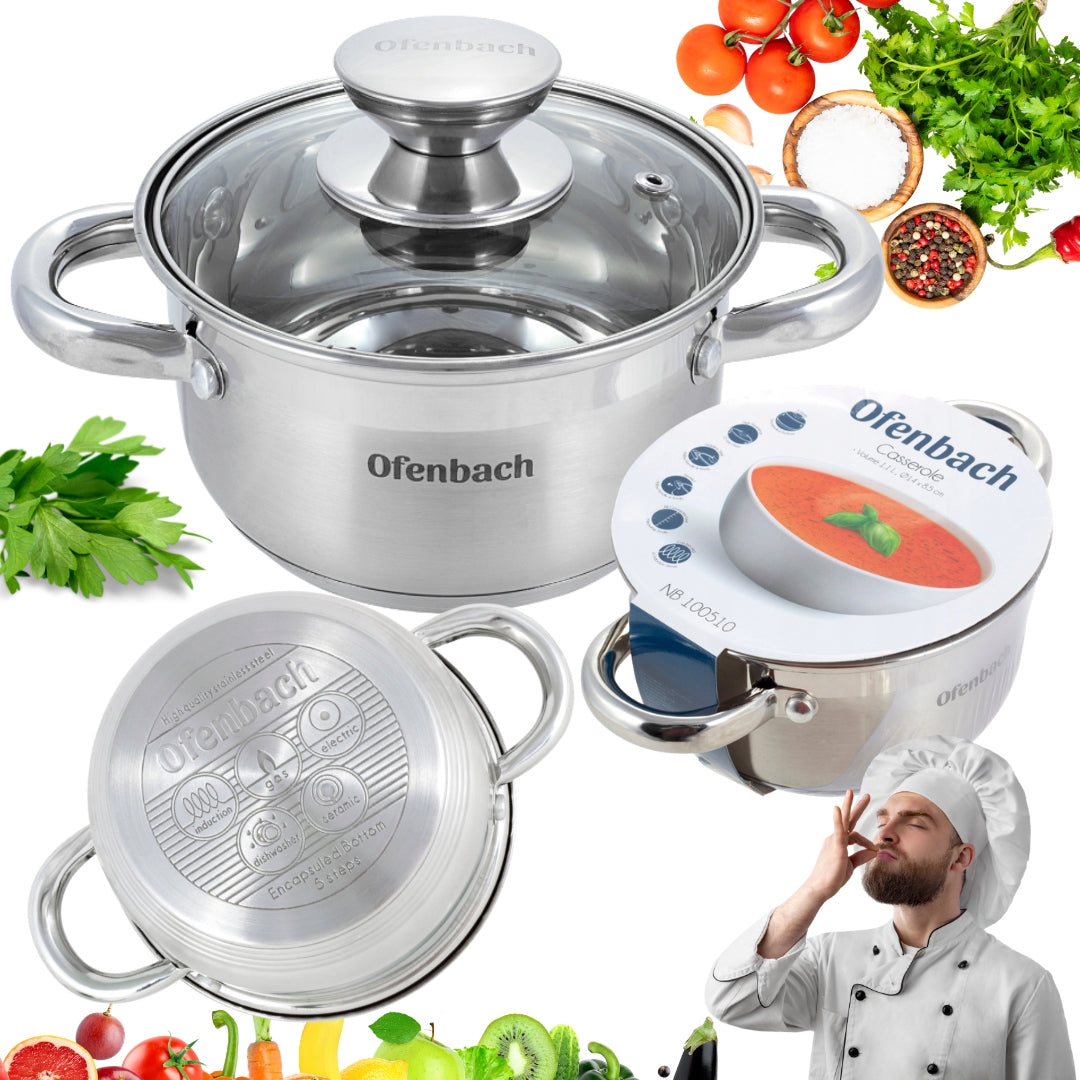 Pot pot steel small with lid 1,0 L INDUCTION GAS OFENBACH