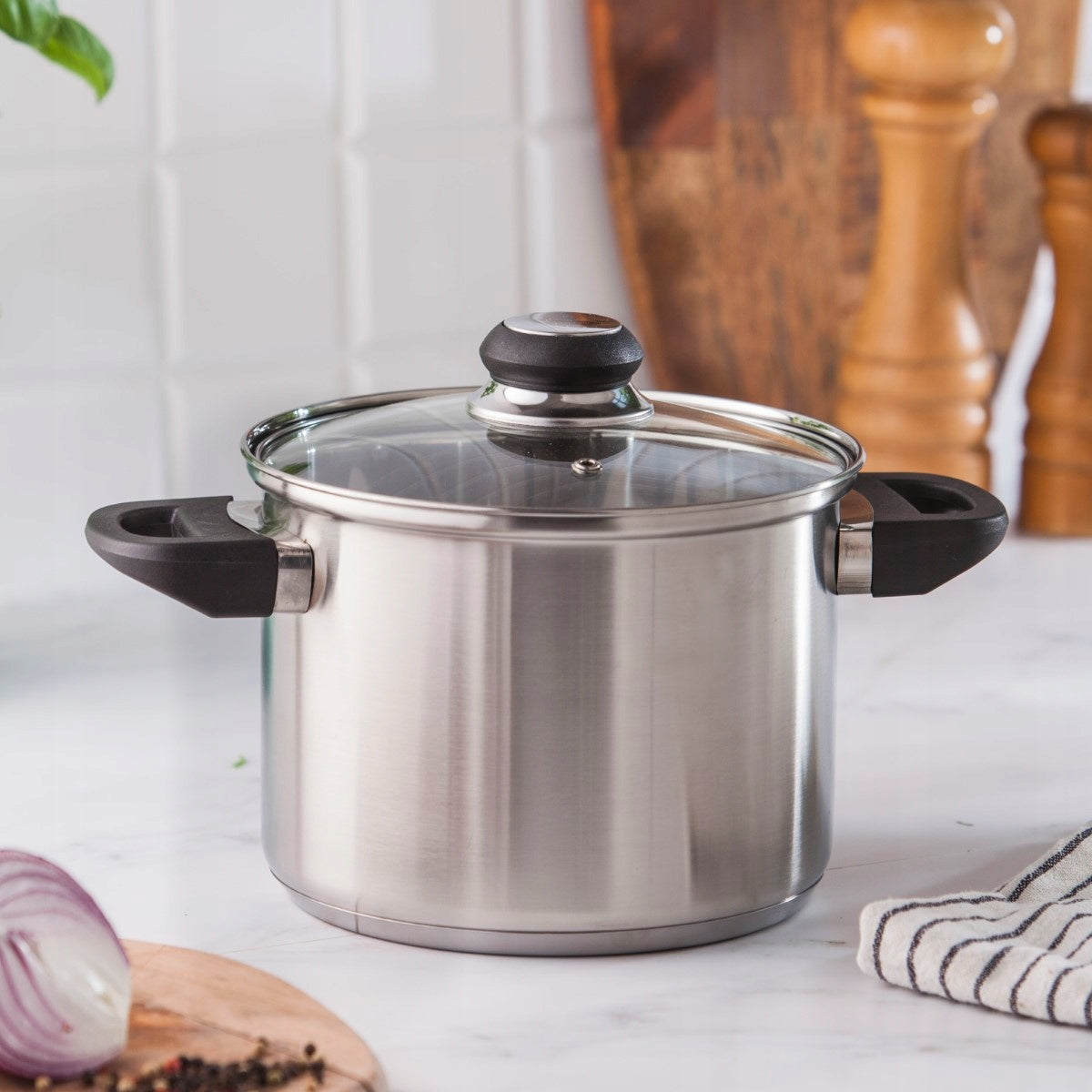 Pot with lid high steel for induction gas Altom Design Emilio 3,3 l Packaging status original