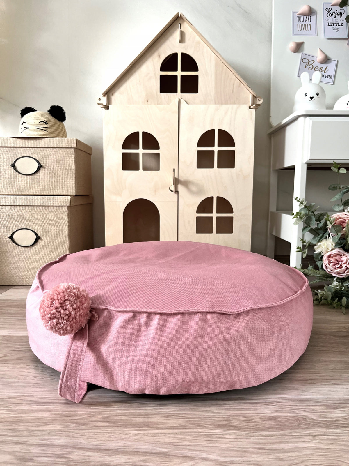 Pouf for children Velour fabric - pink EAN (GTIN) 5906506992076