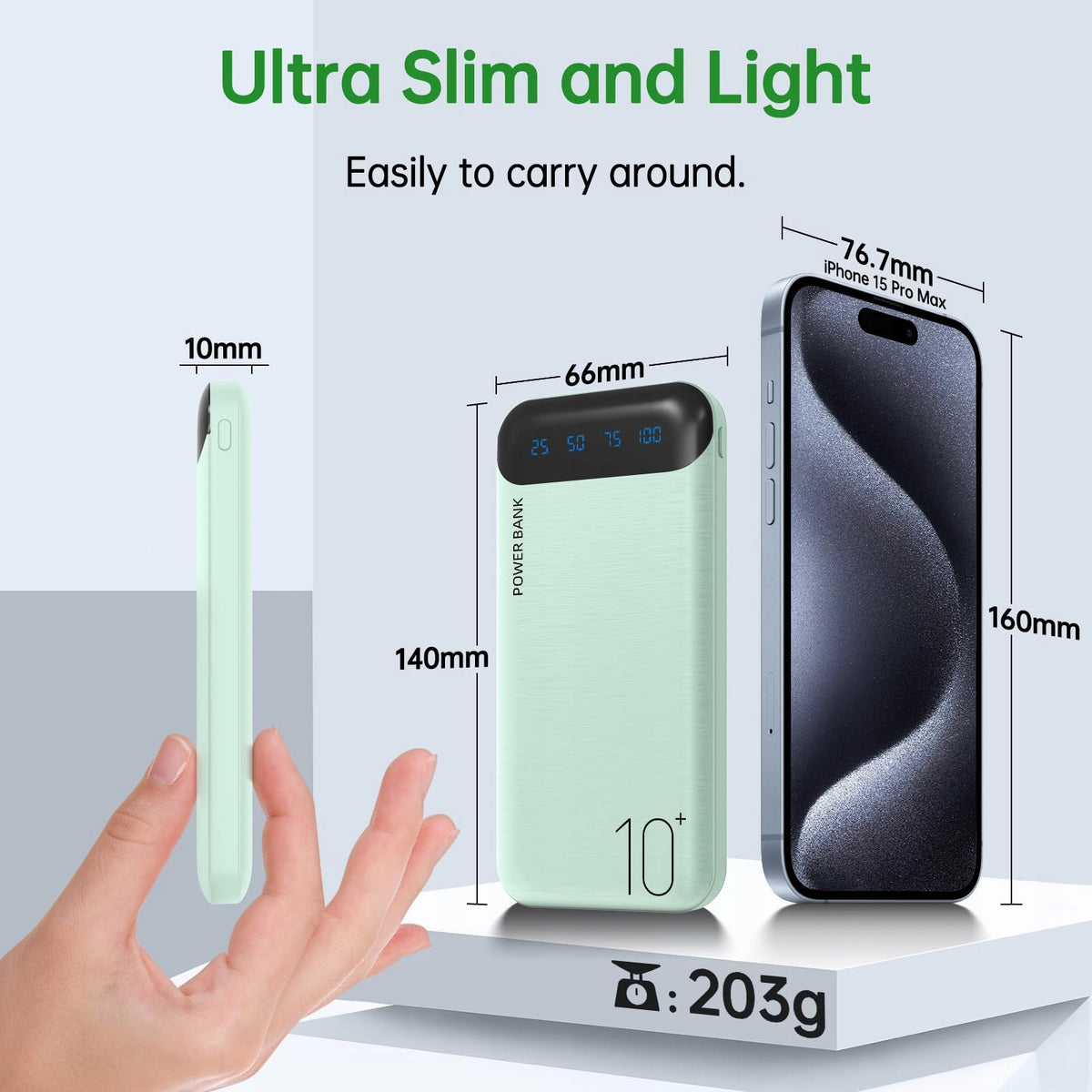 Power Bank 10000mAh Green 2x USB /USB-C/Micro USB Manufacturer code Y1