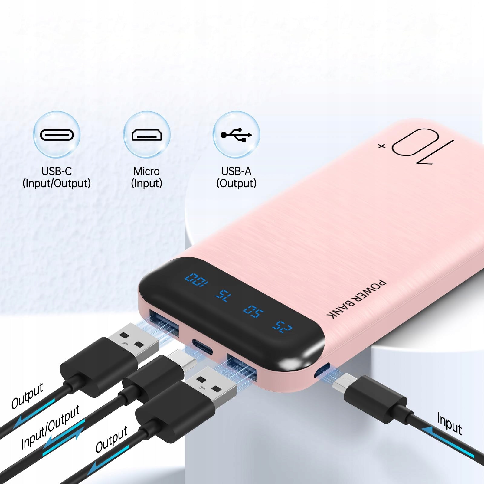 Power Bank 10000mAh Pink 2x USB /USB-C/Micro USB Manufacturer code Y1