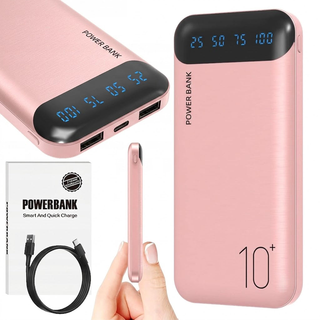 Power Bank 10000mAh Pink 2x USB /USB-C/Micro USB