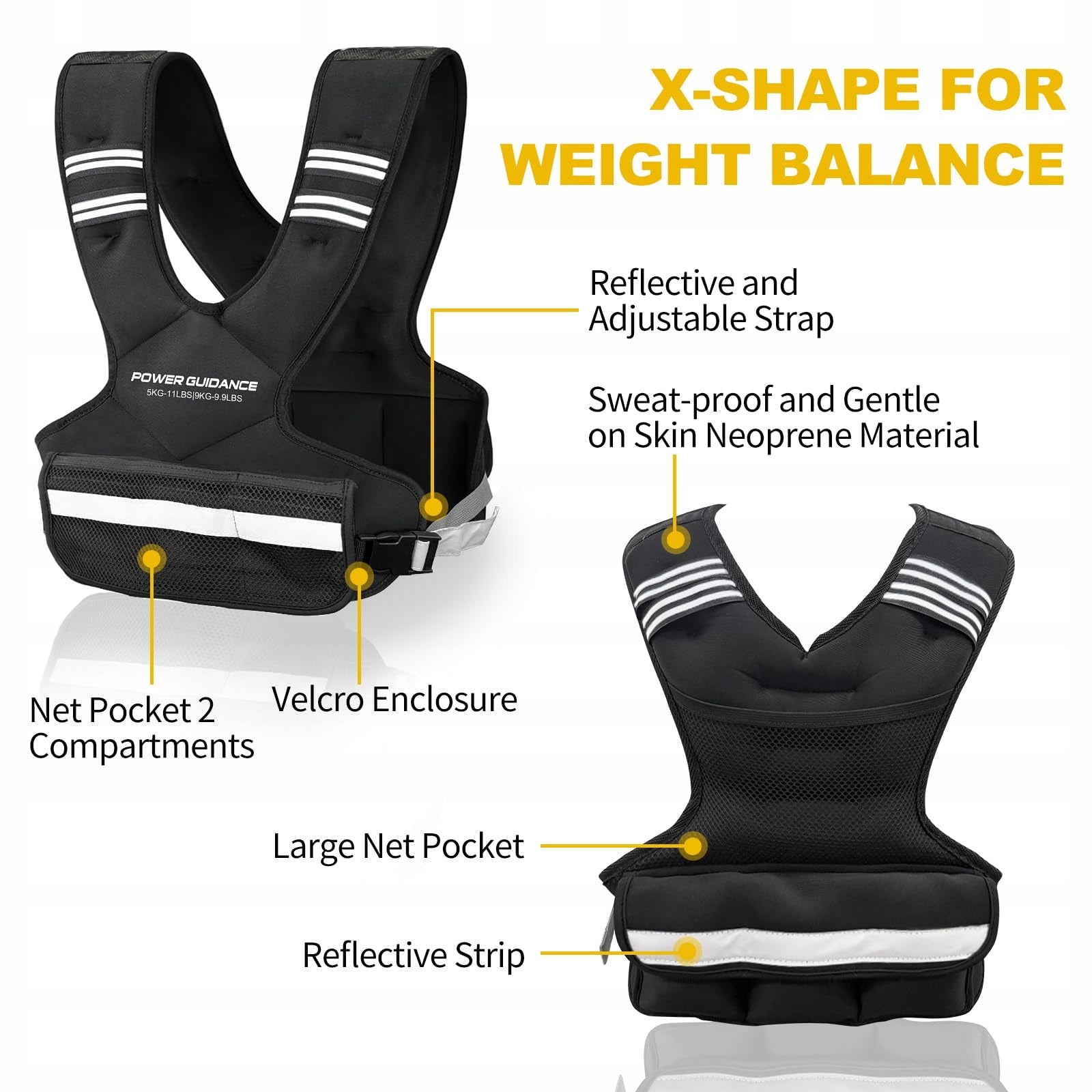 Power Guidance Weighted vest 5-9 kg with reflective strips Manufacturer code PGFZBX01