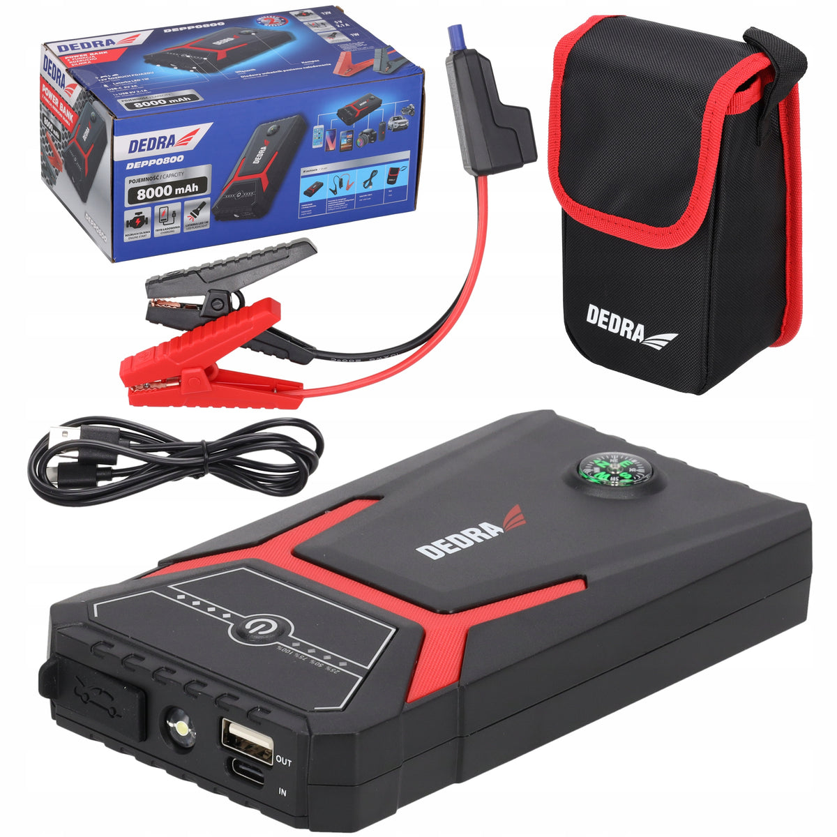 PowerBank DEDRA Booster Jump Starter 8000 mAh Compass
