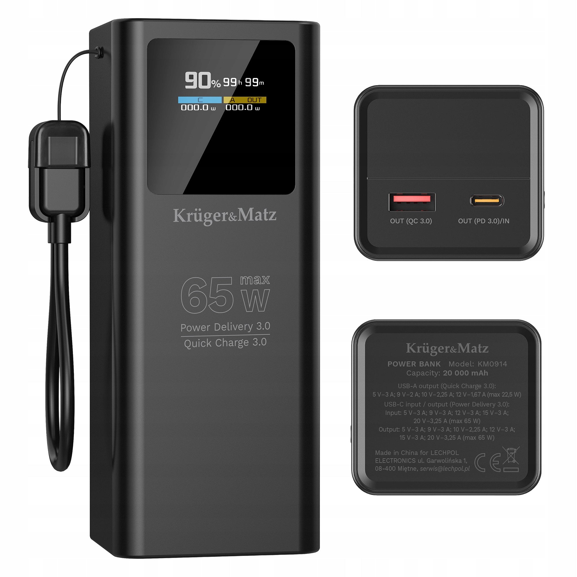 PowerBank Kruger&Matz 20000 mAh Li-pol 65W with QC and PD function