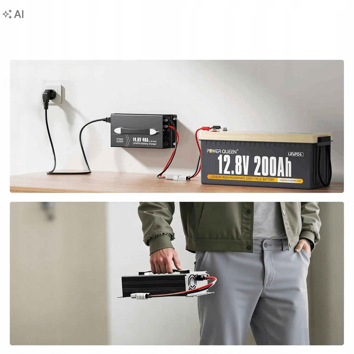 PowerQueen 14.6V 40A LiFePO4 Battery Charger Smart LED Caravan Solar Marine Manufacturer's catalog number P12V40A-BCHA-H-Y-DE