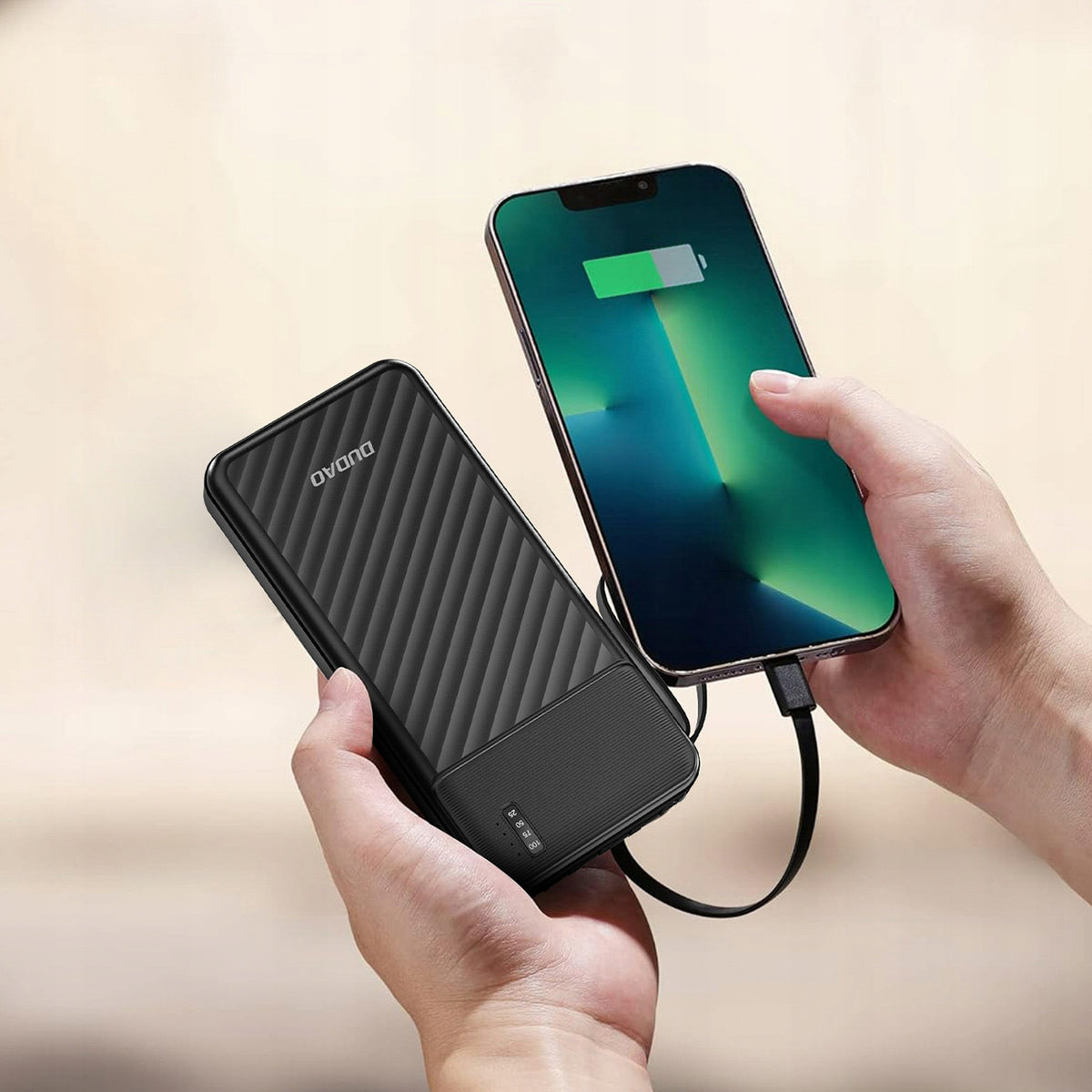 Powerbank 10000 mAh Dudao with integrated USB-C lightning cables Packaging status original