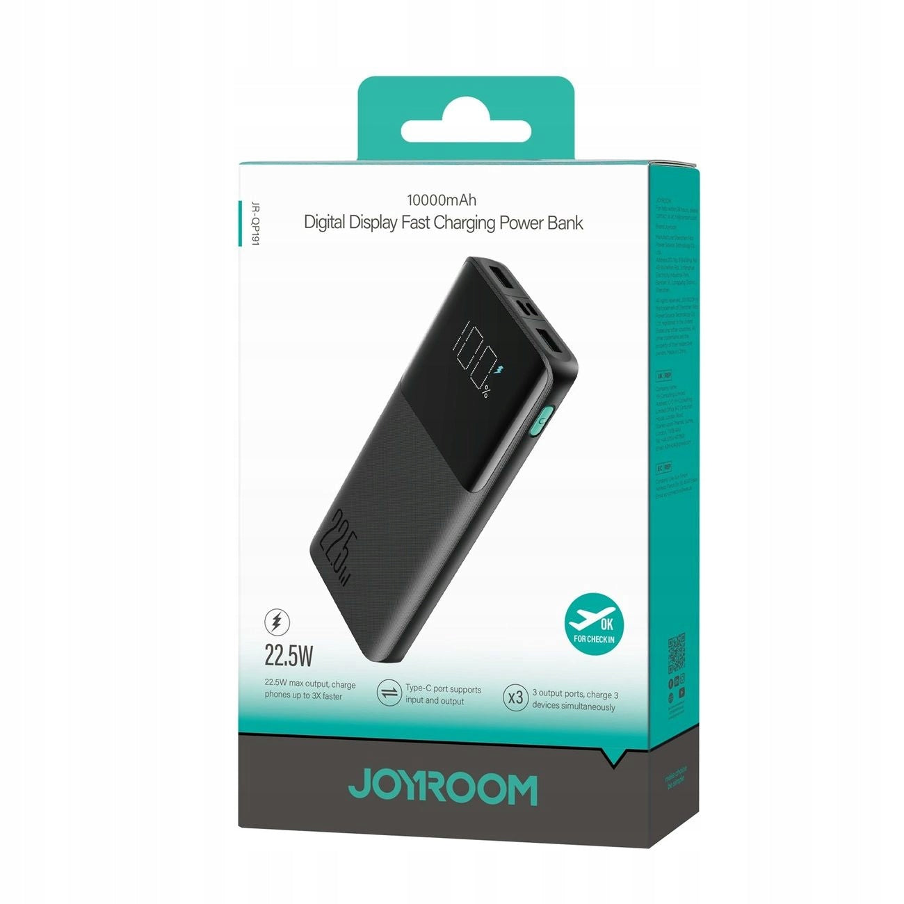 Powerbank 10000 mAh PD QC 3.0 AFC Joyroom 2xUSB + 1 x USB-C Li-Pol