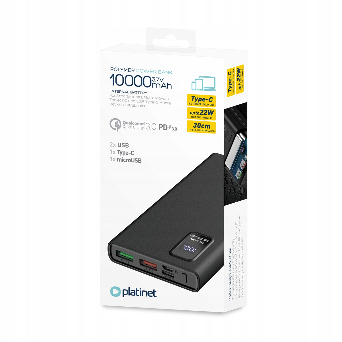 Powerbank 10000 mAh Power Delivery 3.0, Quick Charge, Led Screen Black 20W EAN (GTIN) 5907595457262
