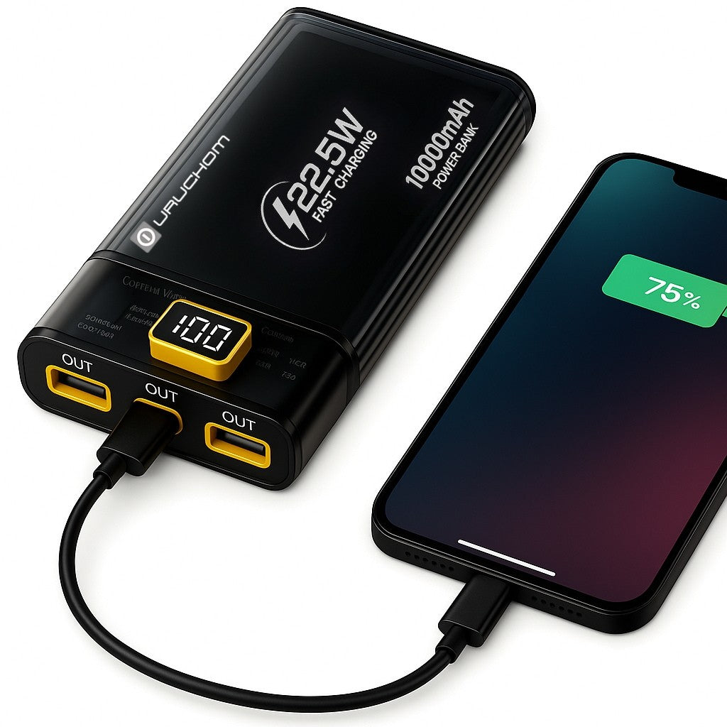 Powerbank 10000mAh URUCHOM 22.5W Small for Airplane for Travel + USB C CABLE