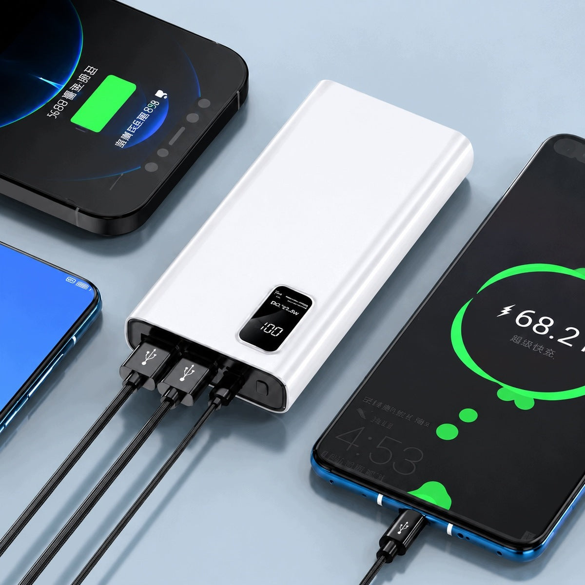 Powerbank 50000mAh 22.5W 3x USB USB-C QC 3.0 Display Safe. Battery capacity 50000 mAh