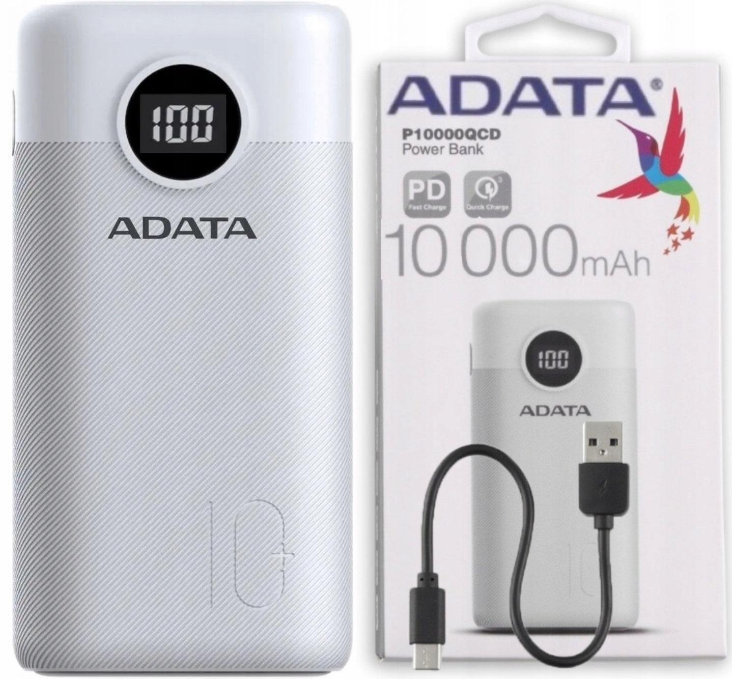 Powerbank ADATA 10000 mAh white P10000QCD PD Fast Charge Packaging status original