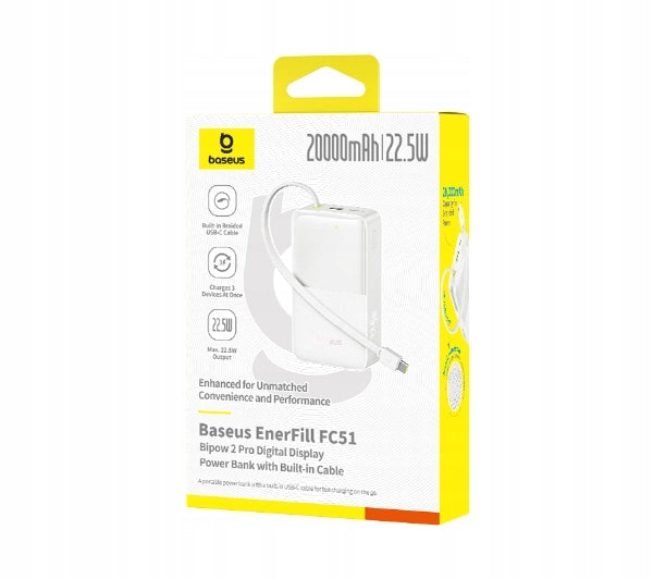 Powerbank Baseus EnerFill FC51 20000 Bipow 2 Pro 22,5W White + USB-C Cable Packaging status original