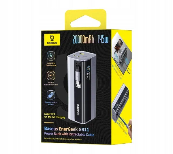Powerbank Baseus EnerGeek GR11 20000mAh 145W Built-in USB-C Cable Grey Battery capacity 20000 mAh