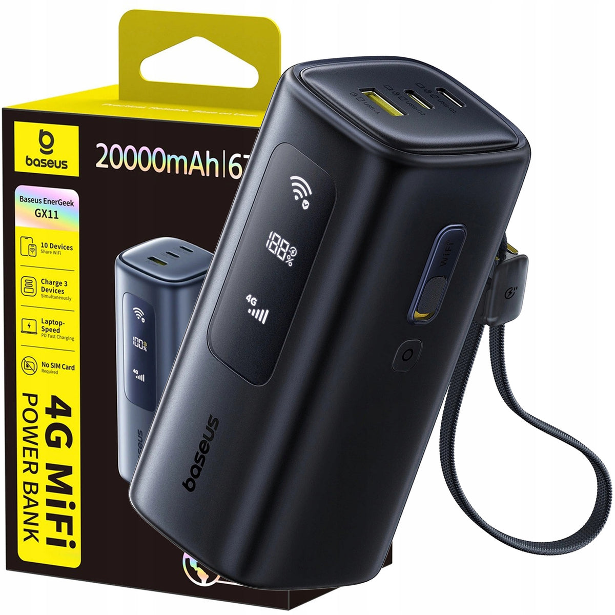 Powerbank Baseus EnerGeek GX11 MiFi 20000mAh 67W with Wi-Fi - black