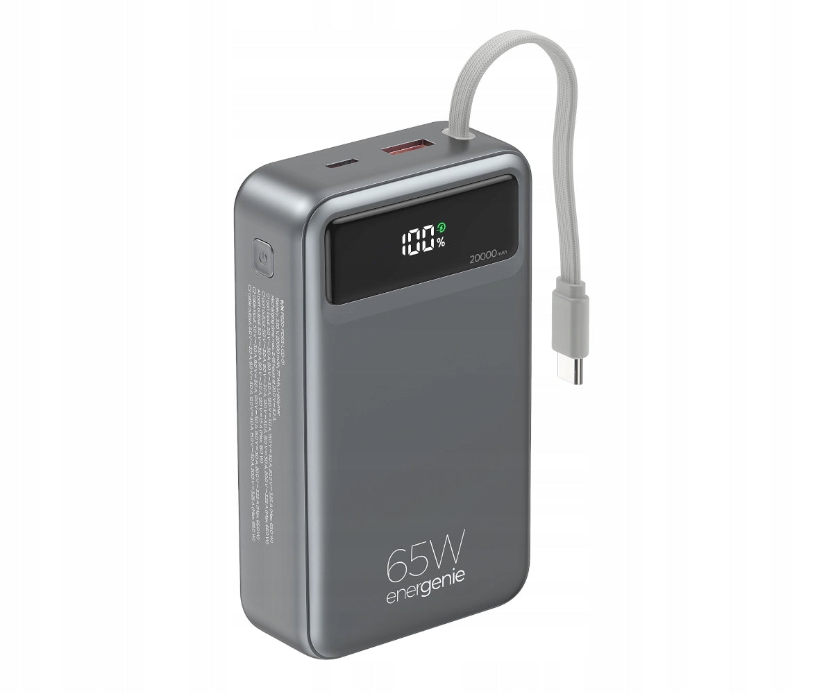 Powerbank Gembird 65W 20000 mAh LCD with USB-C cable 1xUSB-A 1xUSB-C Screen