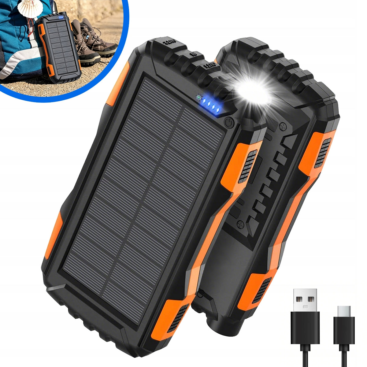 Powerbank Solar 30000mAh Waterproof 22,5W LED Flashlight