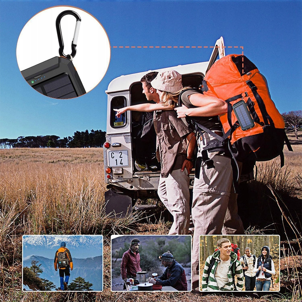Powerbank Solar Waterproof Flashlight Charger 10000mah With Carabiner Battery capacity 10000 mAh