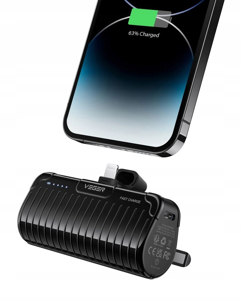 Powerbank Veger 5000 mAh with built-in Lightning PlugOn PD QC3.0 2,4 connector Manufacturer code 295198