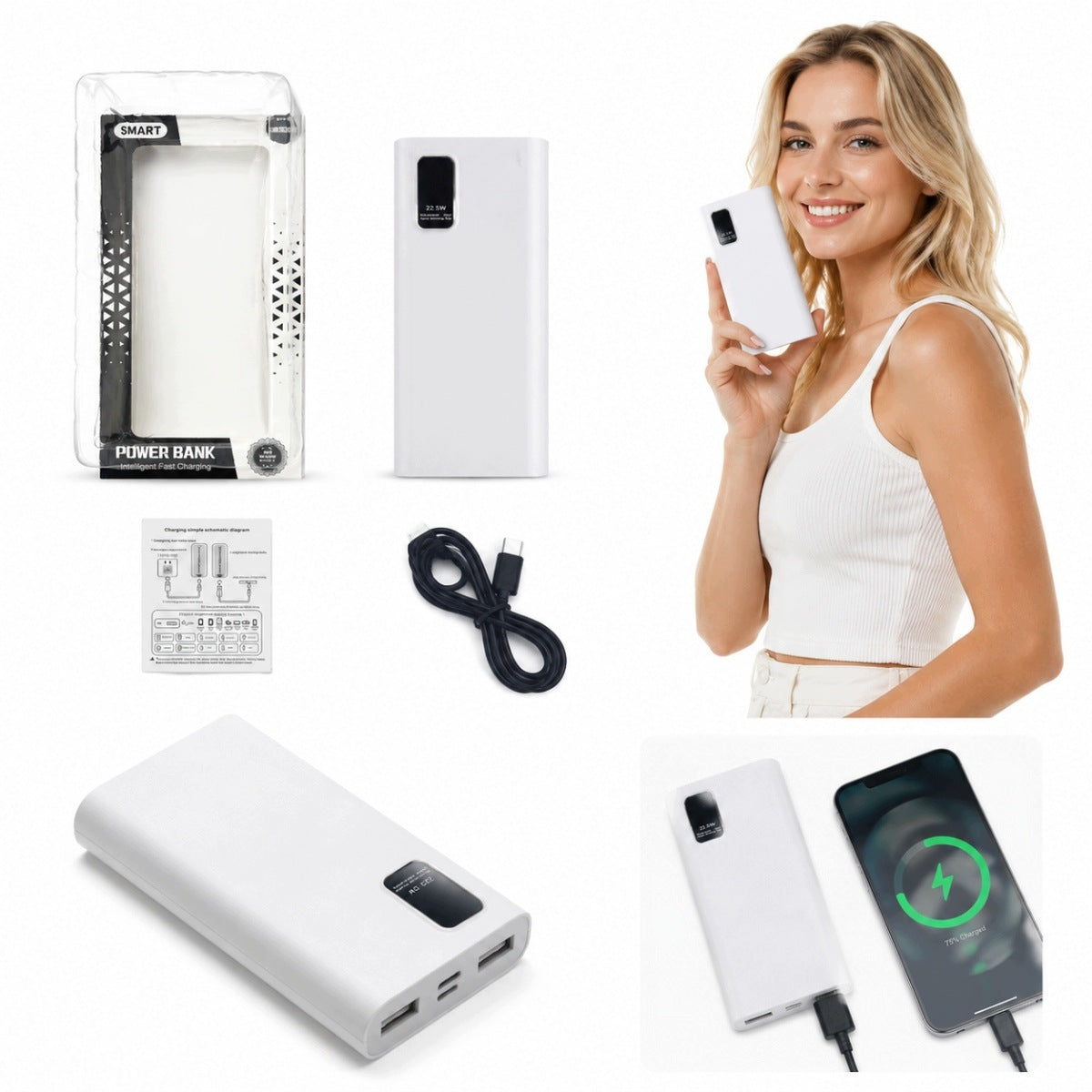 Powerbank with 50000 mAh capacity and 22,5 W power, large capacity