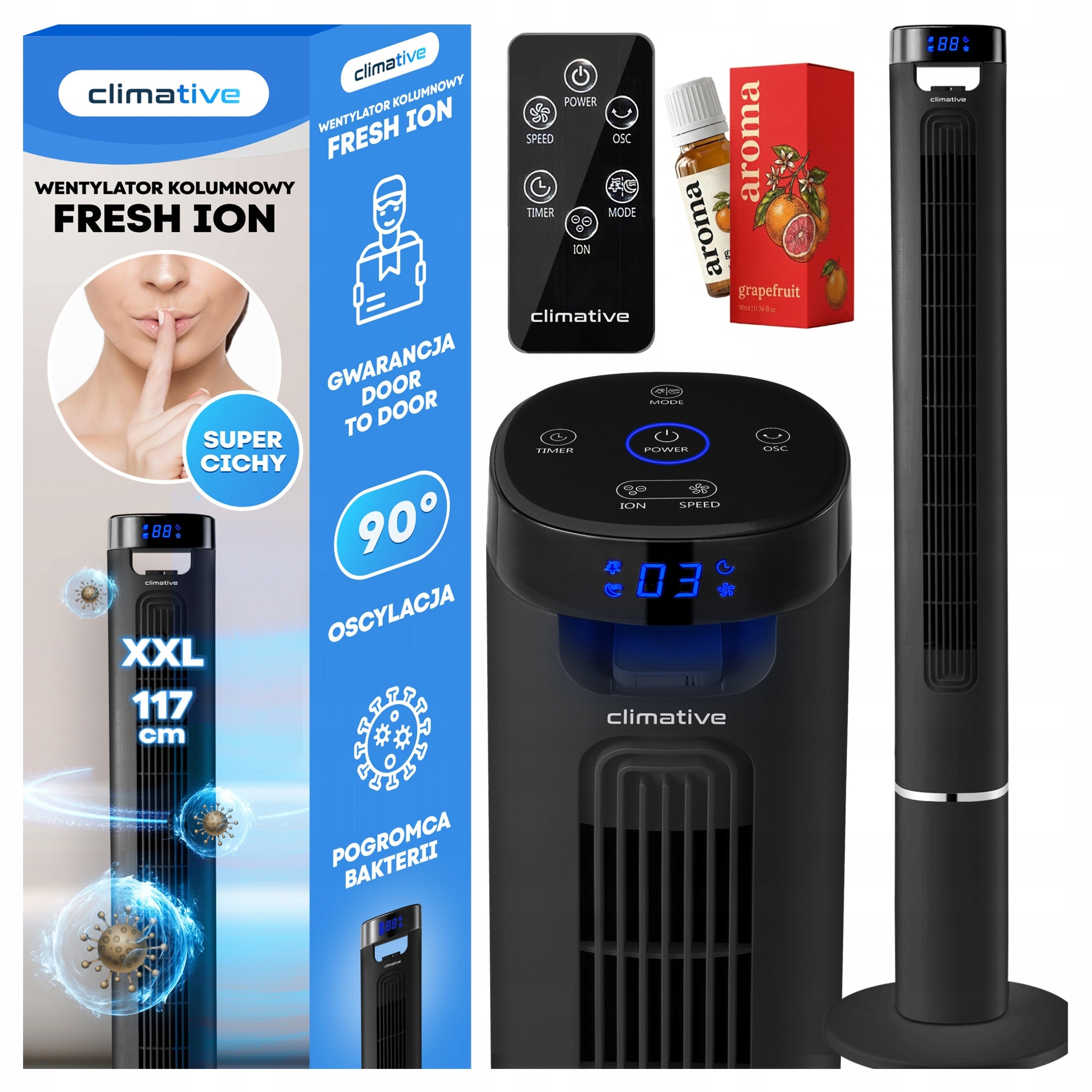 Powerful Column Fan Windmill Standing Ionization AROMA 117 cm Fresh XXL