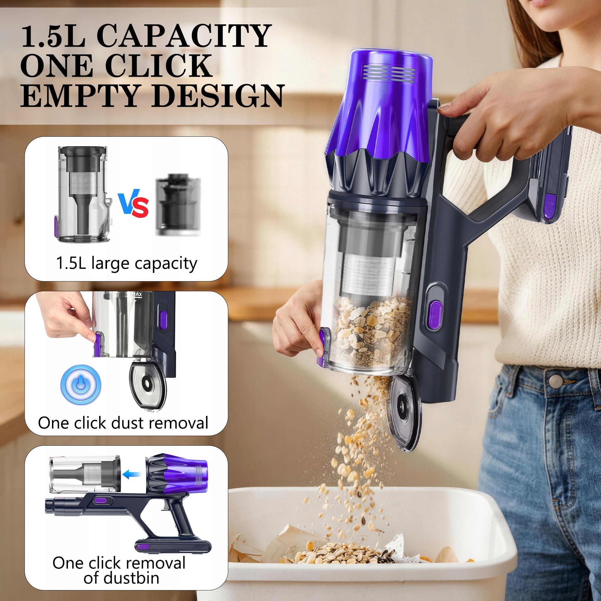 Powerful Cordless Vertical Vacuum Cleaners Blossom V20 650W 55000PA Dominant color purple