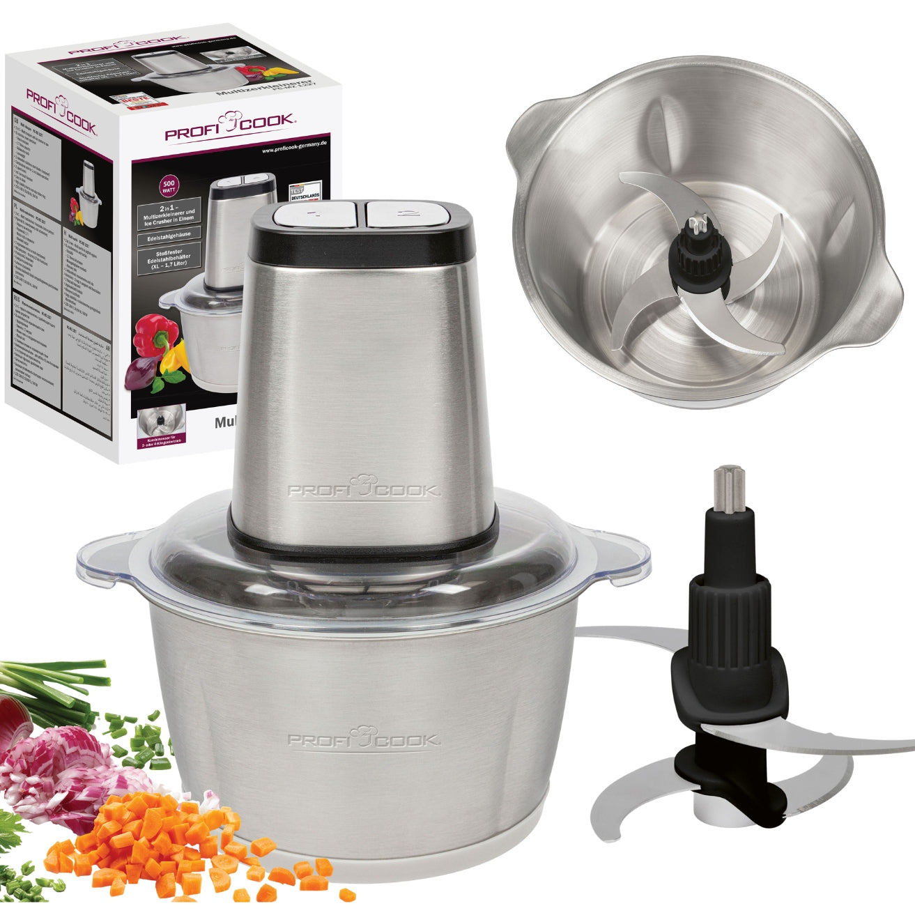 Powerful Electric Vegetable Chopper Shredder 500W ProfiCook PC-MZ Packaging status original