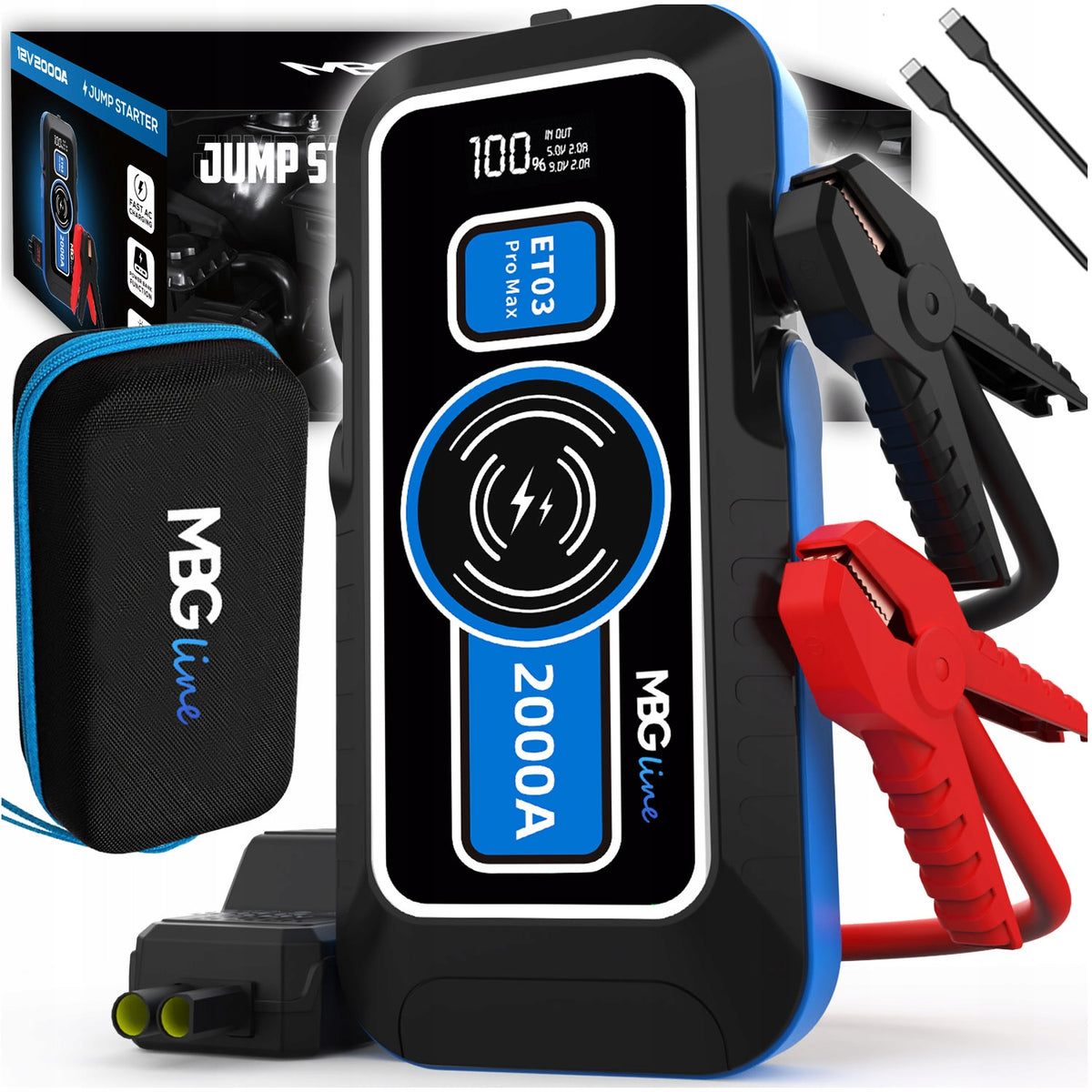 Powerful Jump Starter Booster 59.2Wh Powerbank 16000mAh QC3.0 Start Flashlight