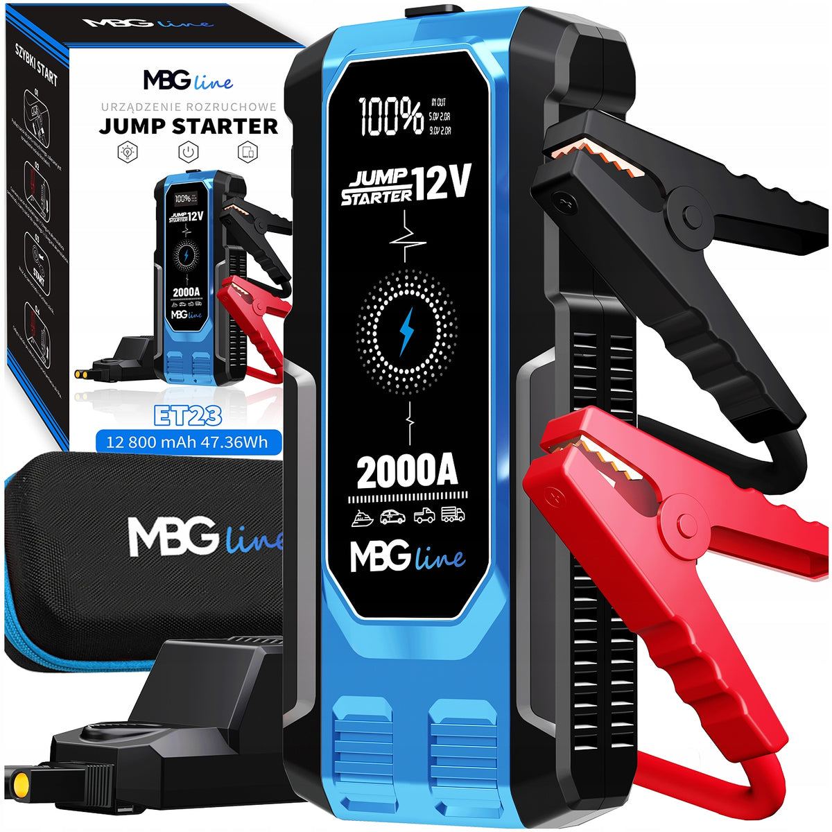Powerful Starter Jump Starter Booster 47.36Wh Powerbank 12800mAh QC3.0 LED