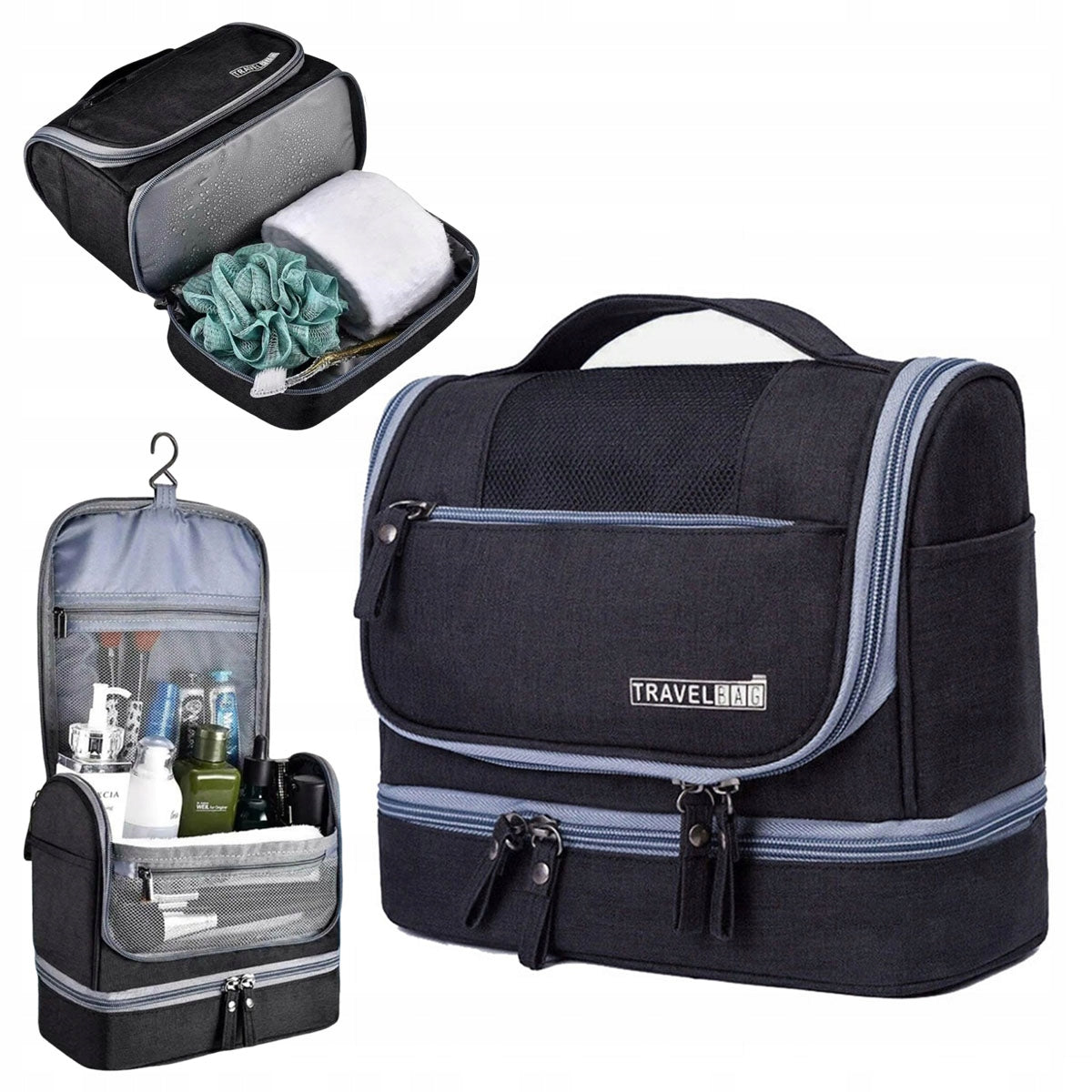 Practical Holiday Travel Cosmetic Bag LARGE with Zipper Waterproof