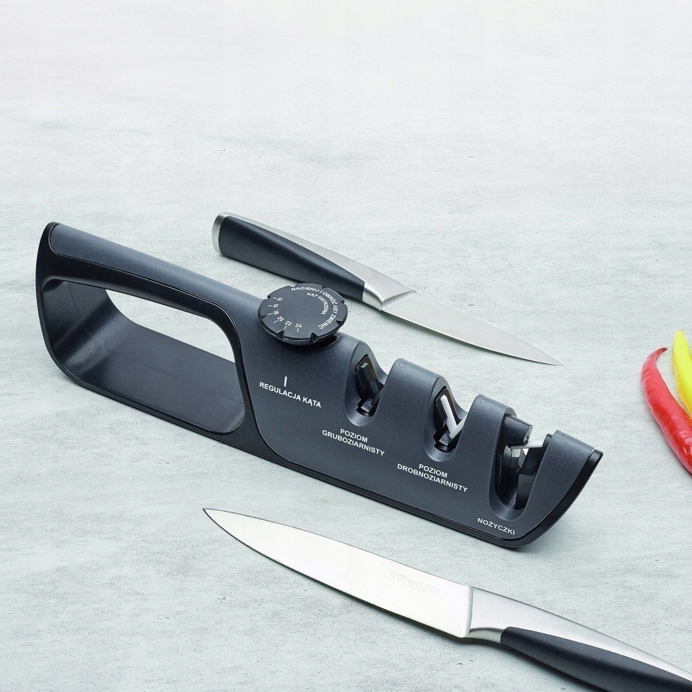 Practical KITCHEN KNIFE SHARPENING SCISSORS 3 blades WHEELING WHEEL 3in1 Fenix Brand Konighoffer