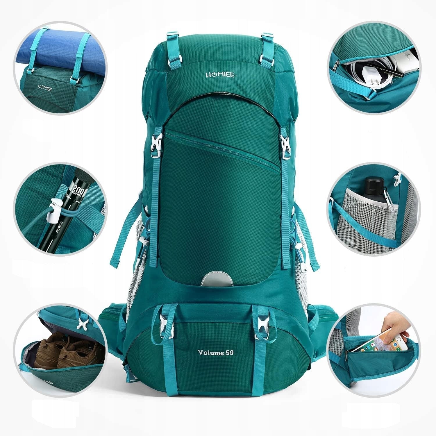 Practical SPACIOUS Hiking backpack HOMIEE 50L GREEN 41-60 l green 3036 Brand no brand