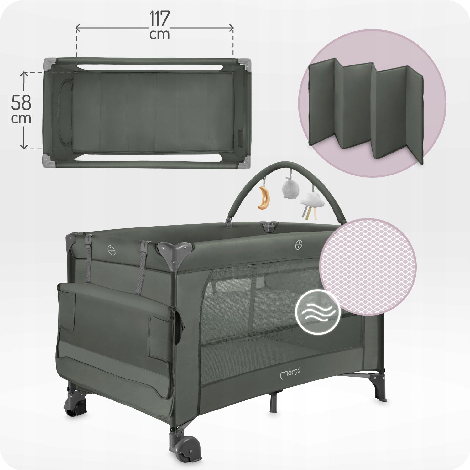 Premium 2in1 Travel cot MoMi BELOVE PLUS - changing table mattress bag Packaging status original