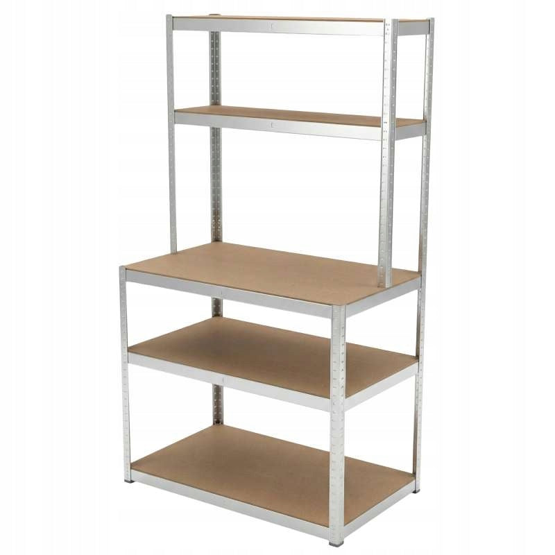 Press-in metal shelving unit with worktop 5 shelves 180×100×60×30 875kg galvanized