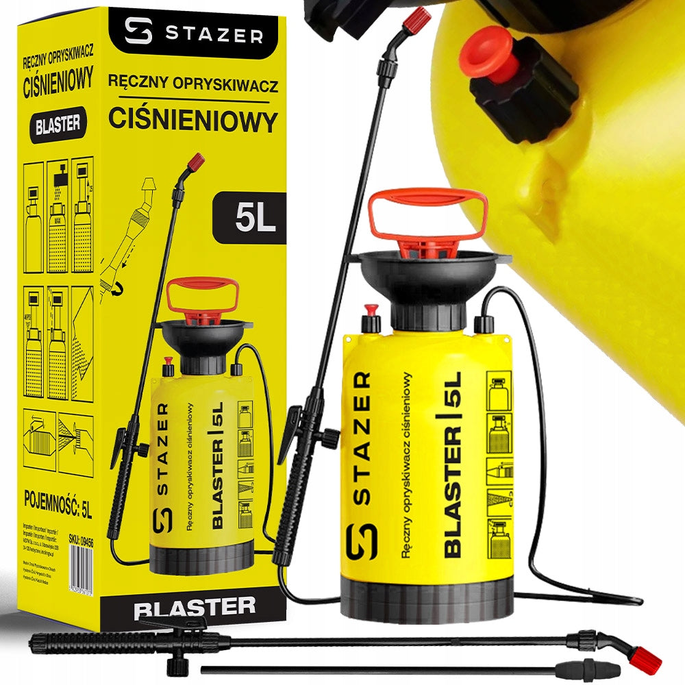 Pressure Sprayer Handheld Large Capacity 5L Adjustable Nozzle Lance 90cm