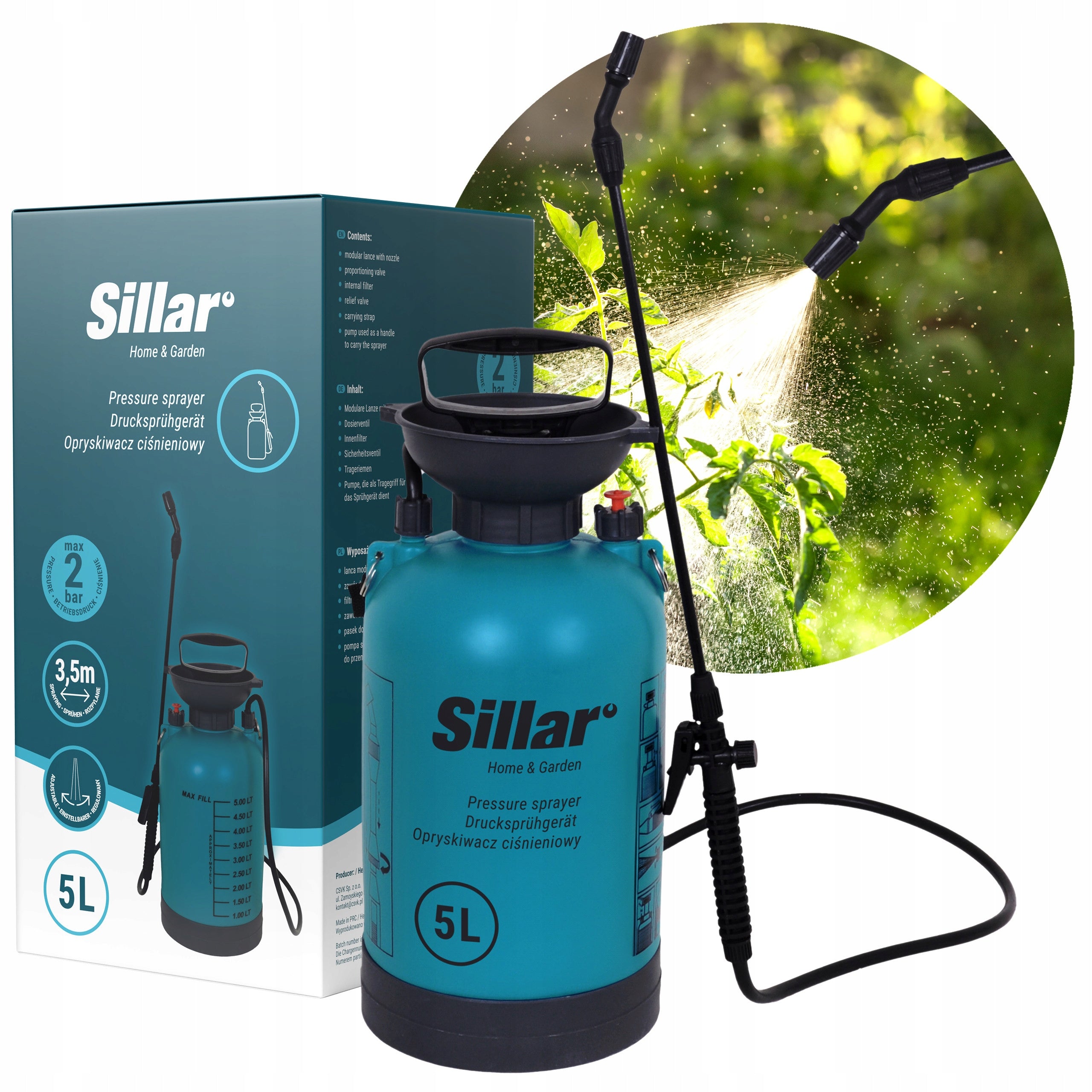 Pressure hand sprayer Sillar 5L long lance garden washer