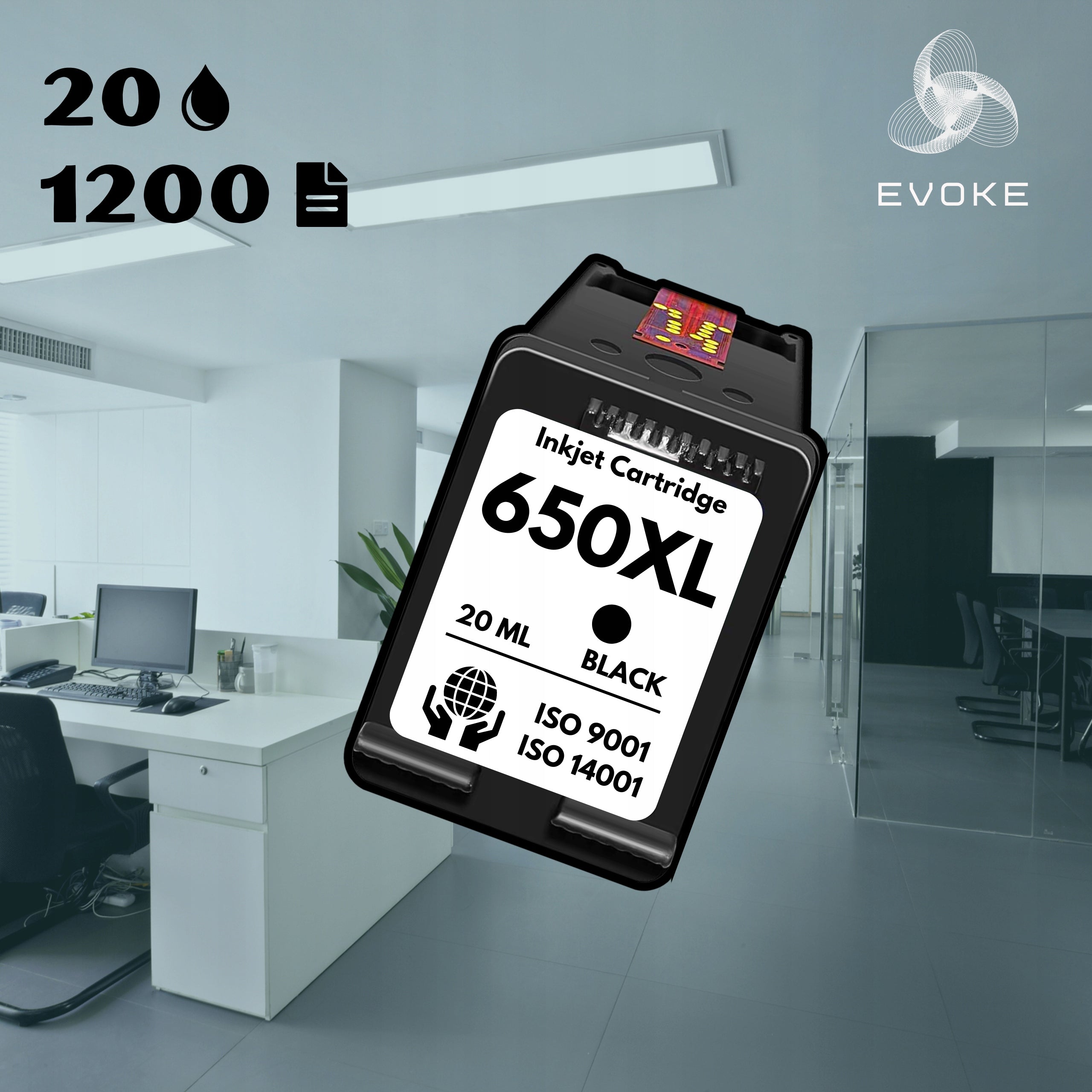 Printer ink HP 650 black XL | replacement 20 ml | 3x MORE PRINTS Manufacturer EVOKE