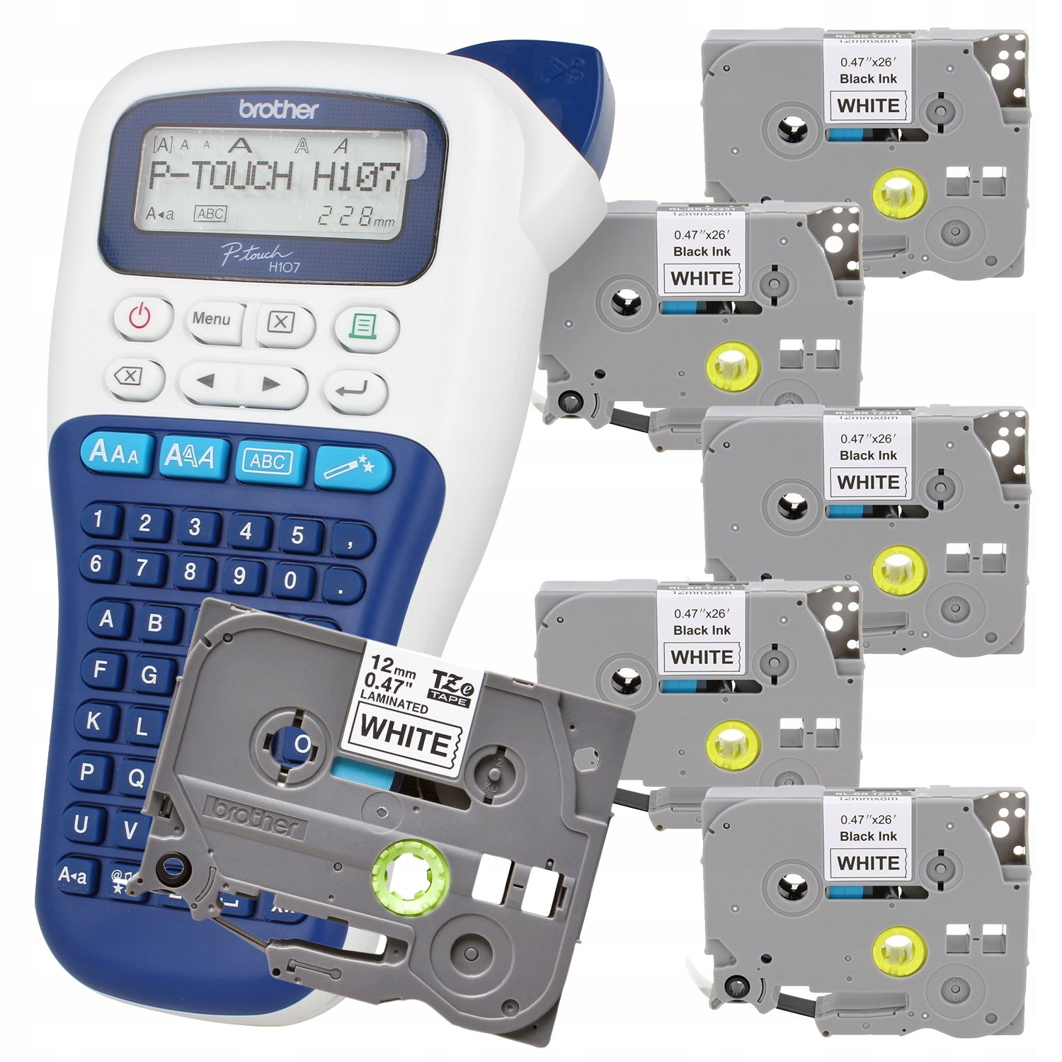 Printer set Brother PT-H107B + 5 tapes TZE-231 12mm + 6 batteries FREEBIE Packaging status original