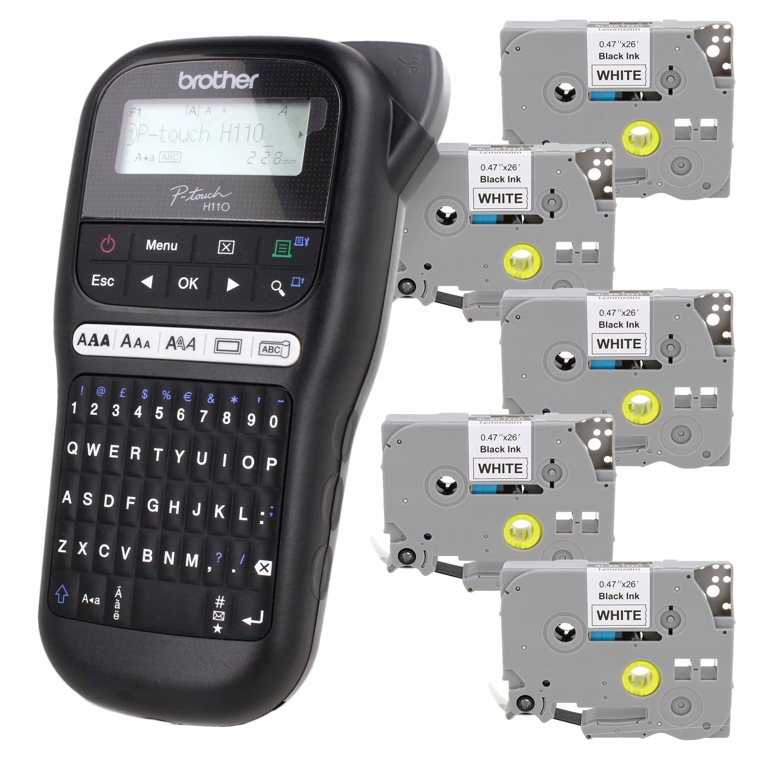 Printer set Brother PT-H110 + 5x TZE-231 white black P-Touch print Manufacturer code PTH110+5XTZE231
