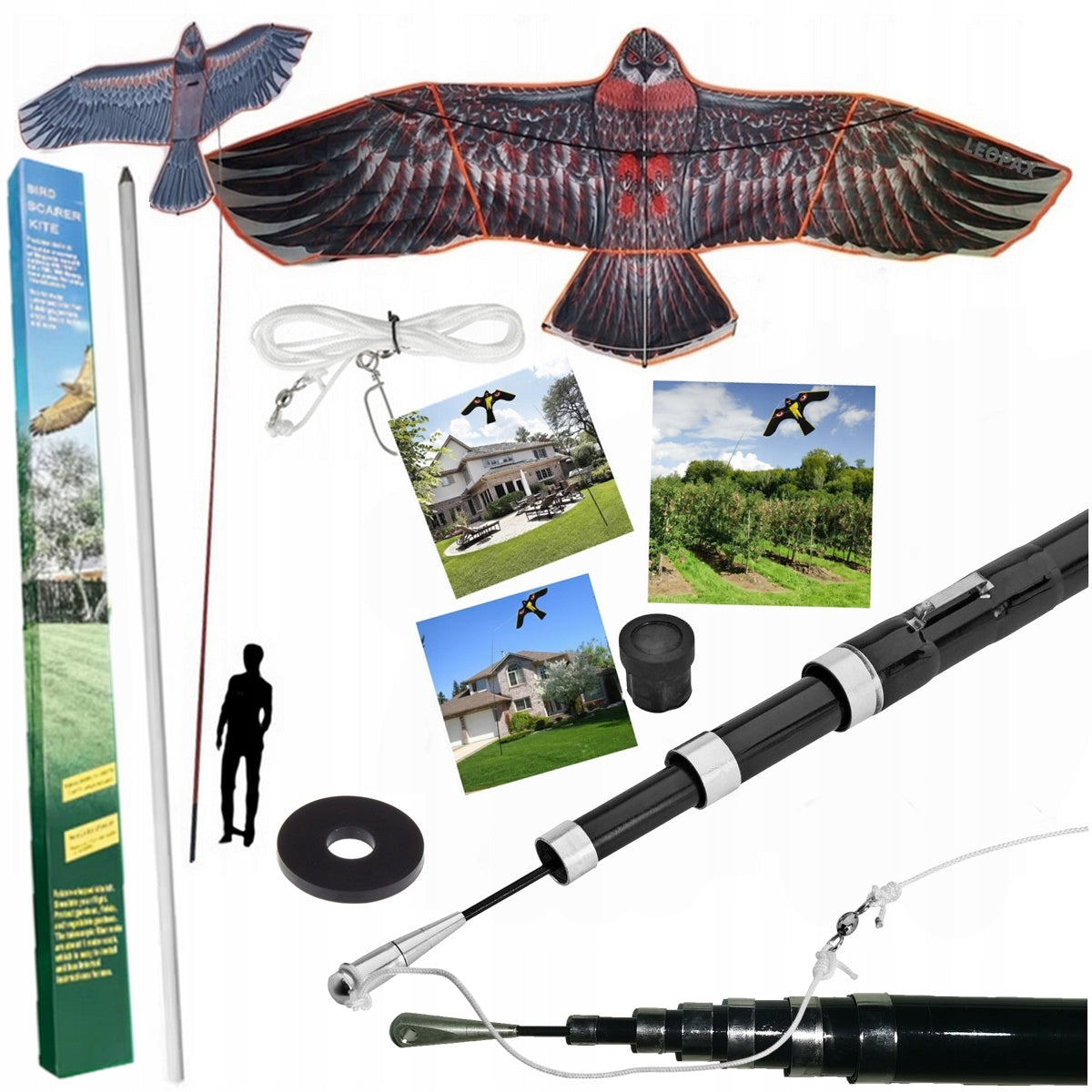 Professional BIRD REPELLENT PIGEON STARLINGS falcon KITE + MAST 6m