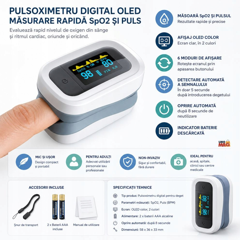 Professional Digital Finger Pulse Oximeter, Linomag, OLED Screen, Fast Medical device yes