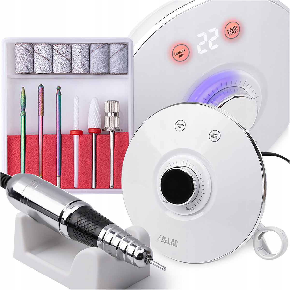 Professional Nail Milling Machine ALLELAC M17 68W White + Cutters Media