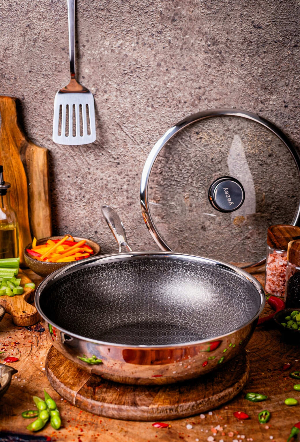 Professional WOK Induction Pan 30cm With Lid Stainless Deep Packaging status original
