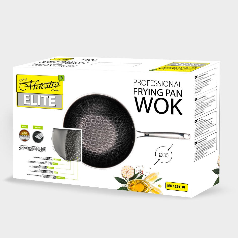 Professional frying pan WOK stainless steel 30cm | Maestro MR-1224-30 Brand Maestro
