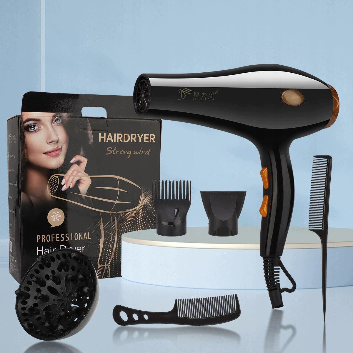 Professional hairdresser dryer 1,4m anti-slip cable black and gold Packaging status original
