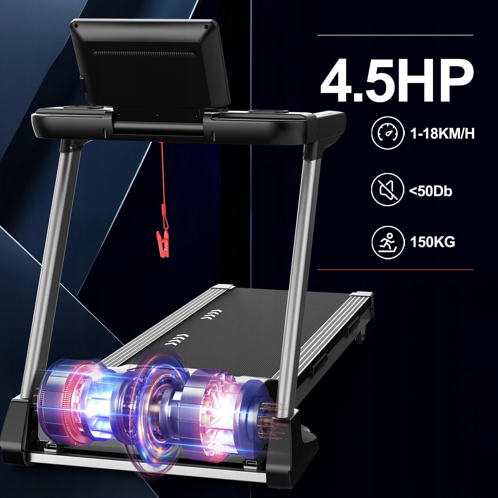Professional treadmill 4.5KM, 18km/h, 18 auto-incline, 150KG, quiet <50dB Packaging status original