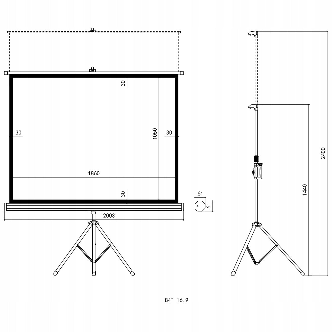 Projection Screen Portable 84 Inch 16:9 Retractable Full HD 4k FREEBIE Tripod Manufacturer code PRS-T01-84-169